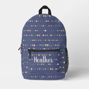 Cute Trendy Purple Polka Dots Monogram Name Printed Backpack
