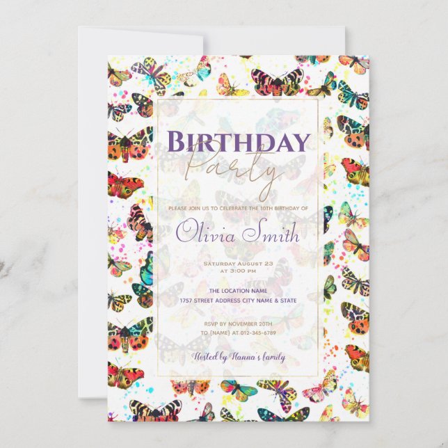Cute Trendy Watercolor Butterflies Invitation (Front)