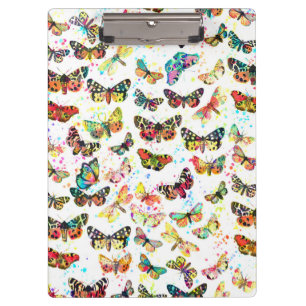 Cute trendy watercolor splatters butterflies clipboard