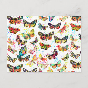 Cute trendy watercolor splatters butterflies postcard