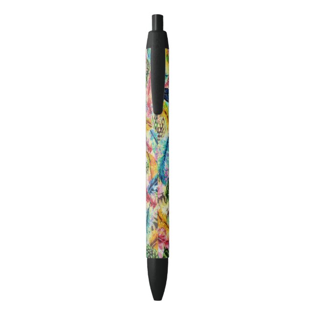 Cute  trendy watercolor splatters tribal feathers black ink pen (Back (Vertical))