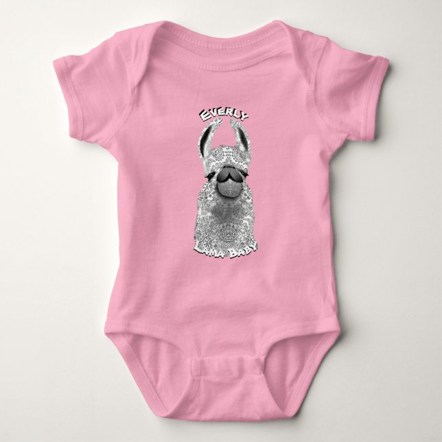 Cute Trendy Whimsical Pattern Llama  Baby Bodysuit (Front)