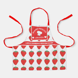 Cute Trendy White & Red Strawberry Custom Kid's Apron