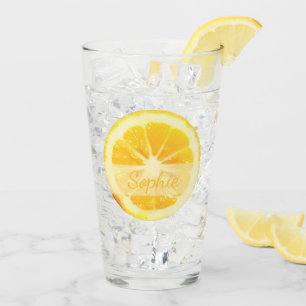 CUTE TRENDY YELLOW CUT LEMON FRUIT CUSTOM NAME GLASS