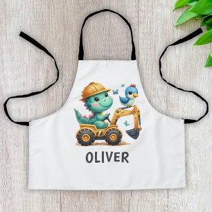 Cute Trex Dinosaur Driving a Construction Vehicle Apron