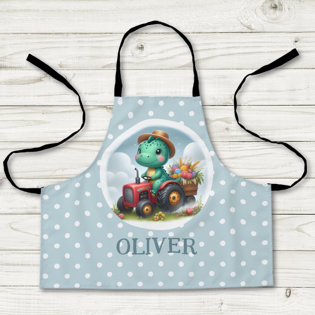Cute Trex Dinosaur Driving a Red Tractor  Apron (Creator Uploaded)