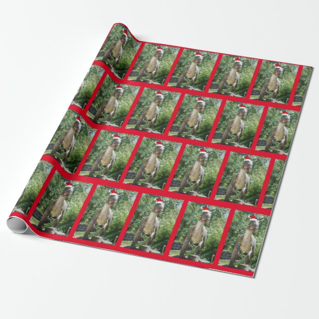 Cute TREX Dinosaur wearing a Santa Ckaus Hat Wrapping Paper (Unrolled)