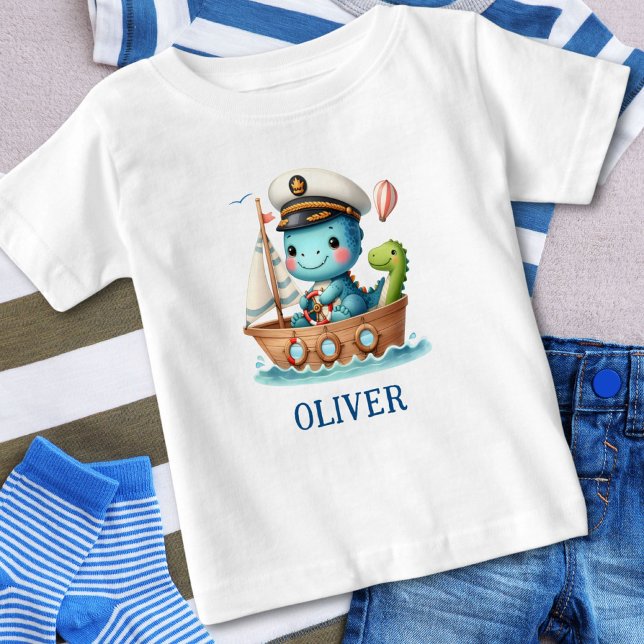 Cute Trex Sailboat Captain Personalised Baby T-Shirt (Creator Uploaded)