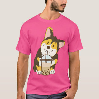Cute Tri Colour Corgi And Boba Dog Bubble Milk Tea T-Shirt