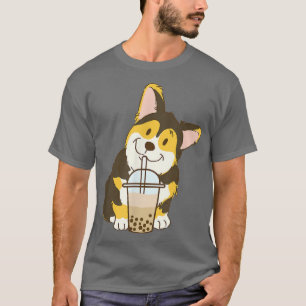 Cute Tri Colour Corgi and Boba Dog Bubble Milk Tea T-Shirt