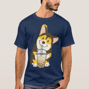 Cute Tri Colour Corgi And Boba Dog Bubble Milk Tea T-Shirt