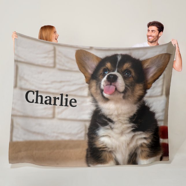 Cute Tri colour Pembroke Welsh Corgi Puppy Dog Fleece Blanket (In Situ)