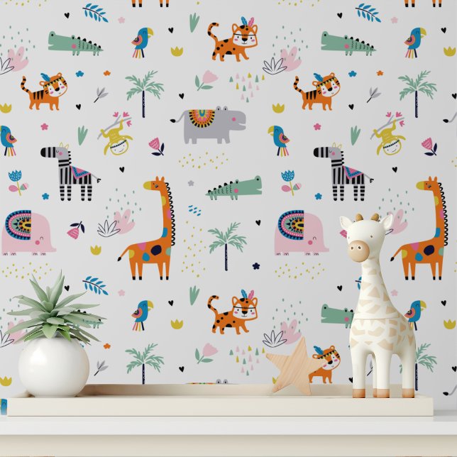 Cute Tribal Boho Wild Animals Modern Kids Pattern Wallpaper (Creator Uploaded)