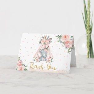 Cute Tribal Elephant Birthday Baby Shower Folded Thank You Card