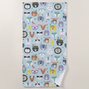 Cute Tribal Face Pattern Beach Towel