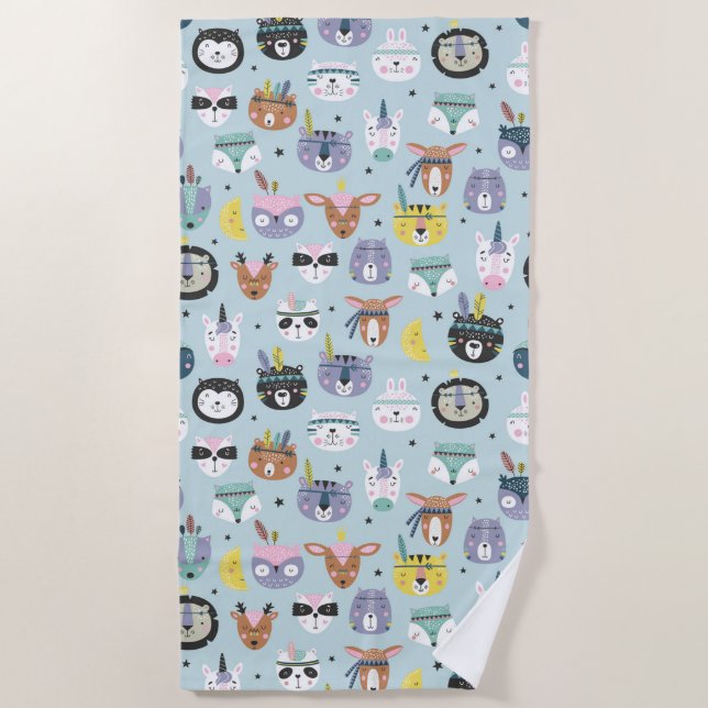 Cute Tribal Face Pattern Beach Towel (Front)