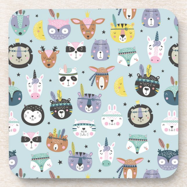 Cute Tribal Face Pattern Coaster (Front)