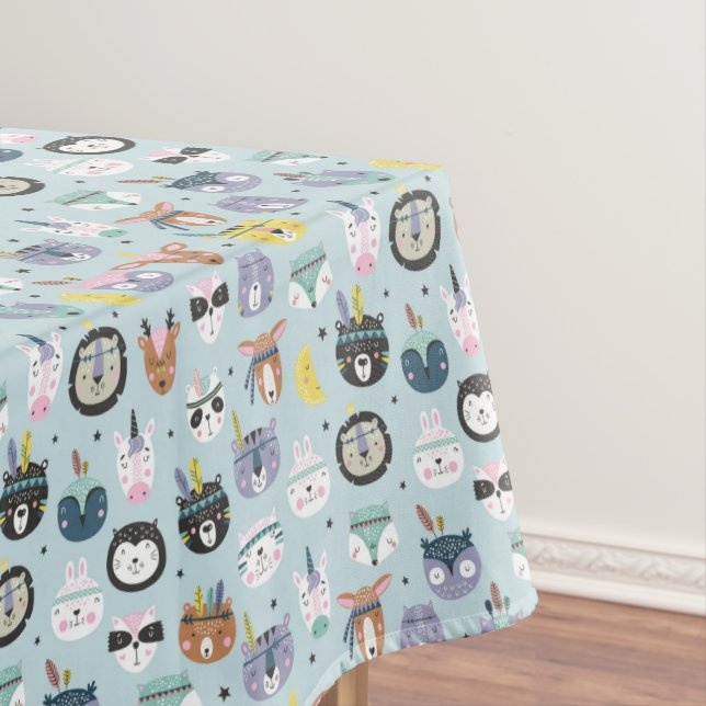 Cute Tribal Face Pattern Tablecloth (In Situ)