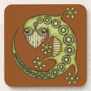 Cute Tribal Green Gecko Coaster