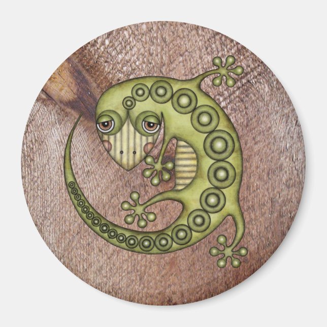 Cute Tribal Green Gecko Magnet (Front)