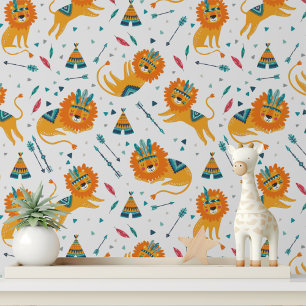 Cute Tribal Lion Nursery Peel and Stick Wallpaper