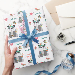 Cute Tribal Panda Bear Happy Birthday Wrapping Paper