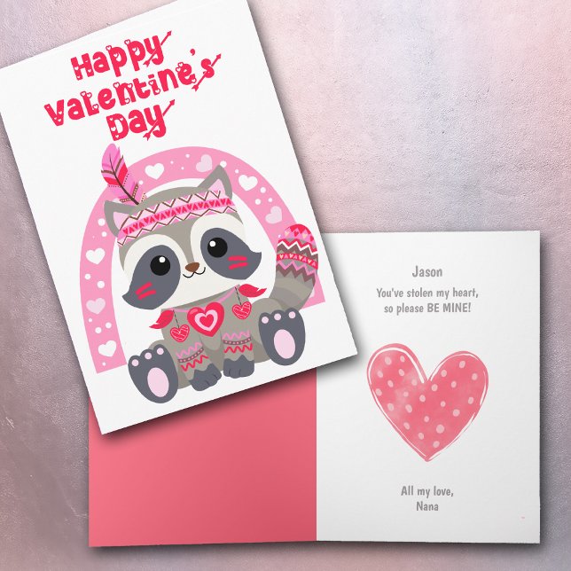 Cute Tribal Racoon Kids Valentine Card (Creator Uploaded)