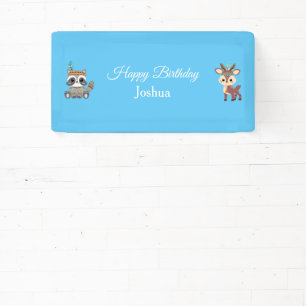 Cute Tribal Woodland Animals Birthday Banner