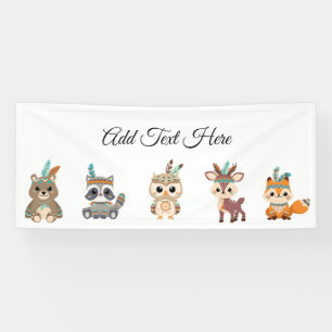 Cute Tribal Woodland Animals Birthday Banner