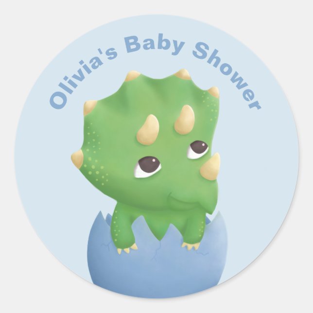 Cute Triceratops Dinosaur Baby Shower Sticker (Front)