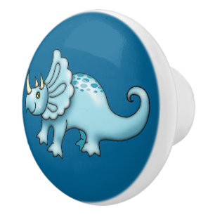 Cute Triceratops Dinosaur Illustration Ceramic Knob
