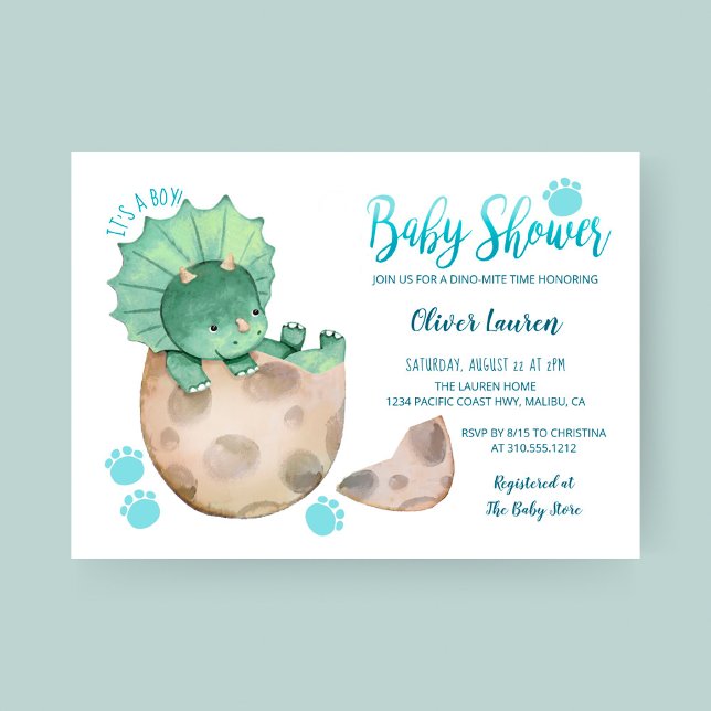 Cute Triceratops Dinosaur Tracks Boy Baby Shower Invitation (Creator Uploaded)