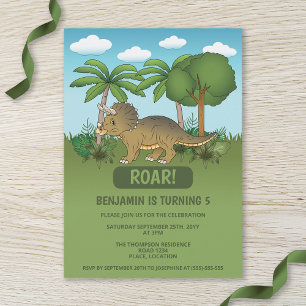 Cute Triceratops Dinosaur Tropical Kid's Birthday Invitation