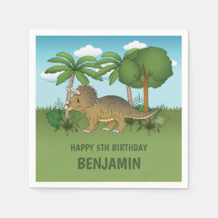 Cute Triceratops Dinosaur Tropical Kid's Birthday Napkin