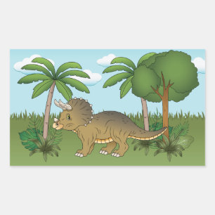 Cute Triceratops Dinosaur Tropical Palm Tree Rectangular Sticker