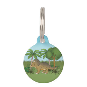 Cute Triceratops Dinosaur Tropical Palm Trees Pet Tag