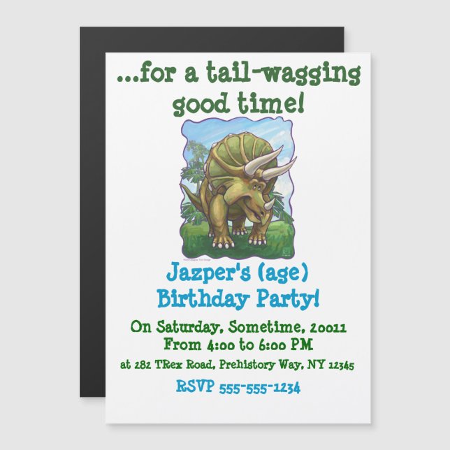 Cute Triceratops Party Magnetic Invitation (Front/Back)
