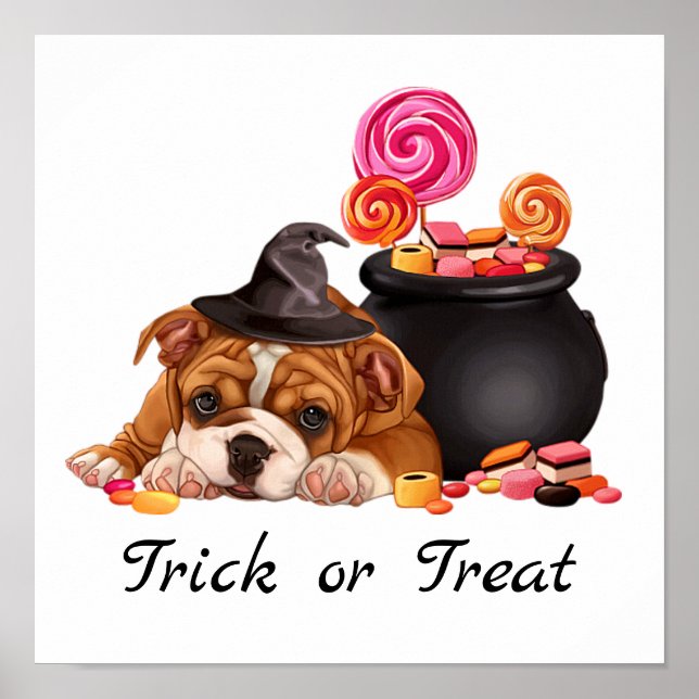 Cute Trick or Treat Candy Dog | Halloween Poster (Front)