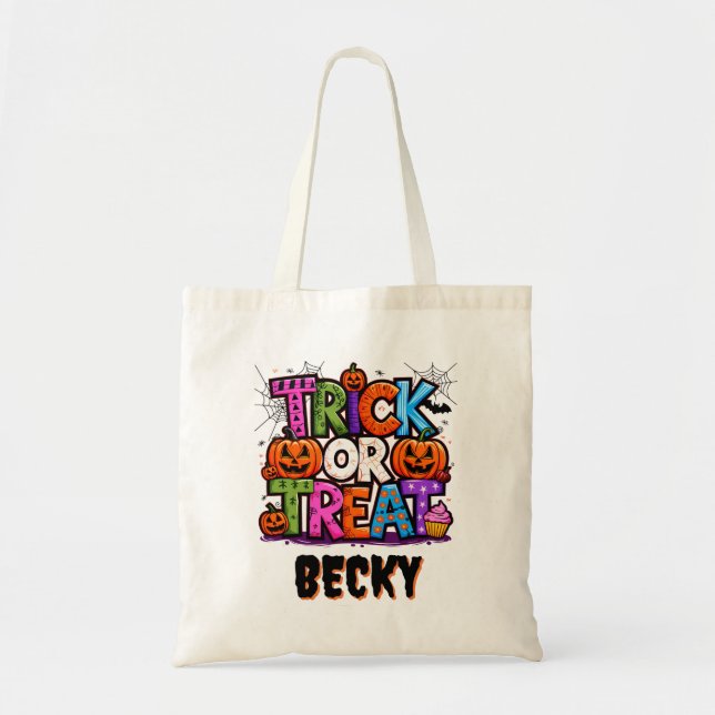 Cute Trick or Treat Candy Sack Tote Bag (Front)