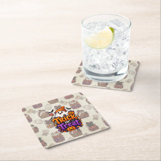 Cute Trick or Treat Ghost Halloween Canvas Print Square Paper Coaster