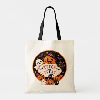 Cute Trick or Treat Ghost Pumpkin Halloween Tote Bag