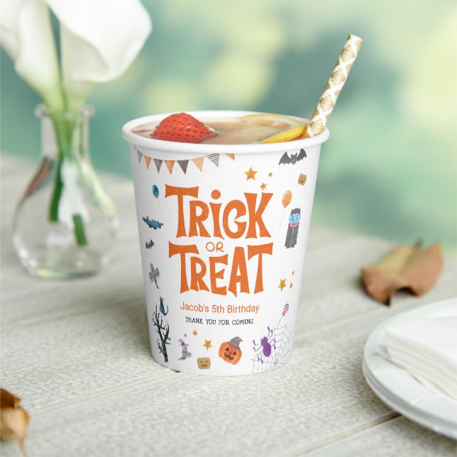 Cute Trick or Treat Halloween 5th Birthday Party Paper Cups (Insitu)