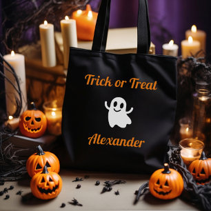 Cute Trick or Treat Halloween Ghost Name Tote Bag