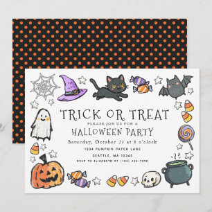 Cute Trick or Treat Kids Crayon Halloween Party Invitation