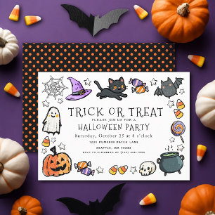 Cute Trick or Treat Kids Crayon Halloween Party  Invitation