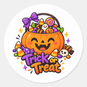 Cute Trick or Treat Pumpkin Candy Halloween Sticke Classic Round Sticker