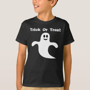 Cute Trick Or Treat Smiling Ghost Black Tee Shirt