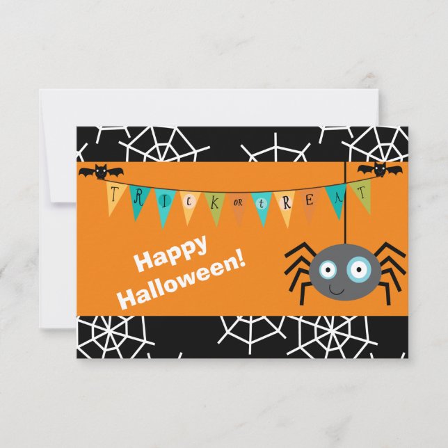 Cute Trick or Treat Spider Halloween Flat Card (Front)