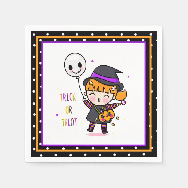 Cute Trick or Treat Witch Napkin (Front)