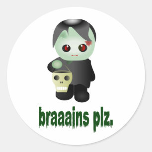 Cute Trick-or-Treating Zombie - "braaains plz" Classic Round Sticker